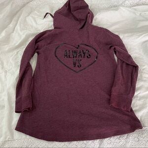 Victoria's Secret Medium Burgundy Sequins Heart Always VS Hoodie Sweatshirt